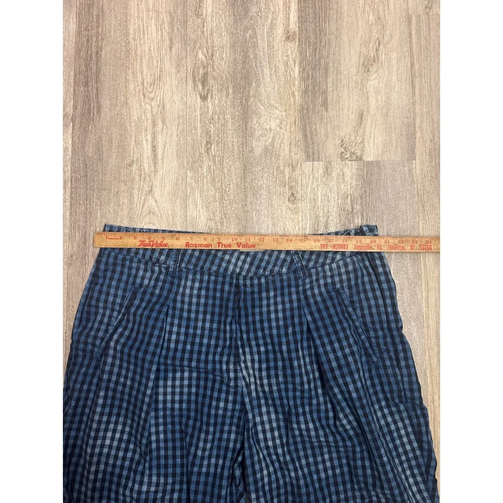 Maeve Anthropologie Blue Gingham Pleated Tapered Cropped Pants Plus Size 20W